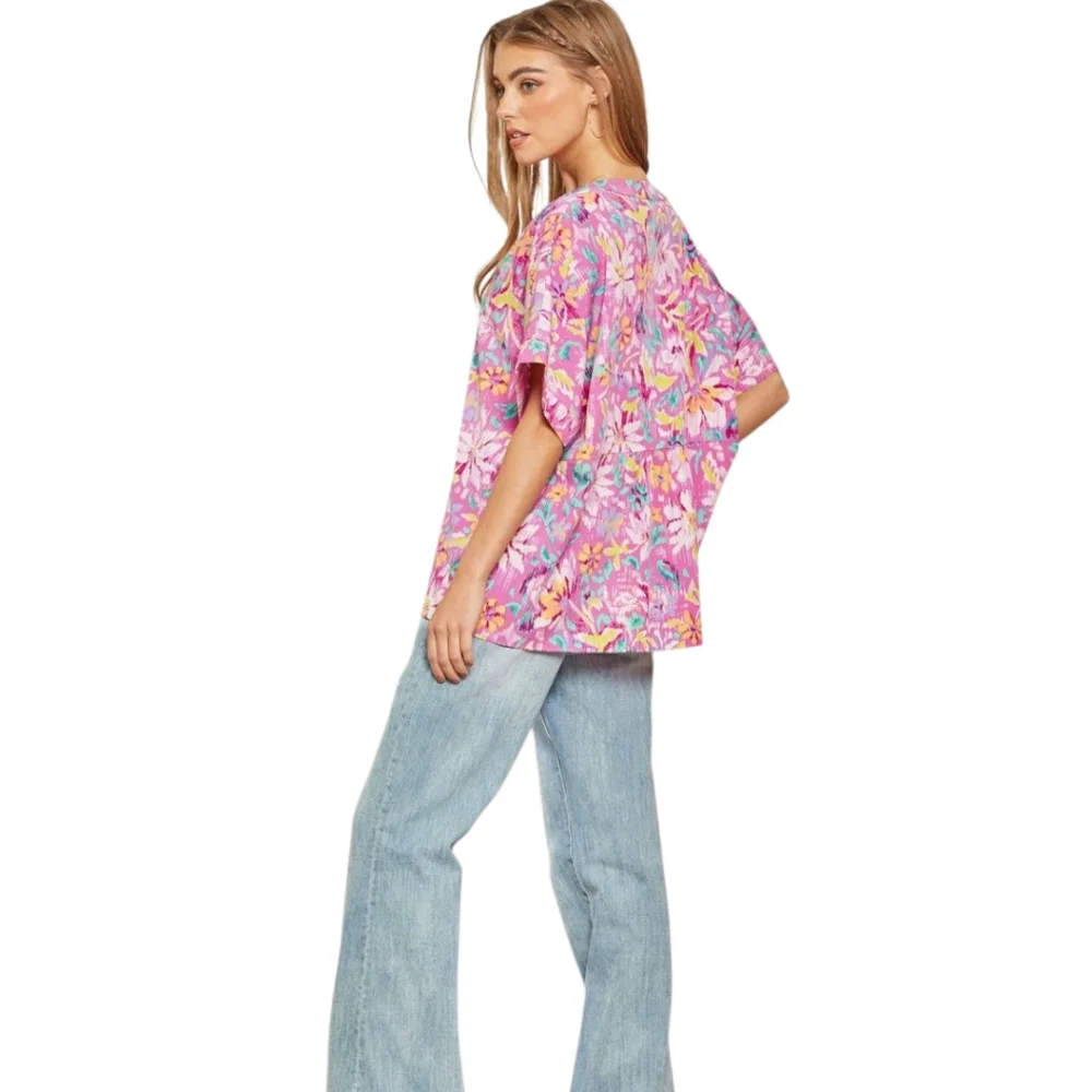 Emily Wonder Pink Floral Blouse, Size 2X - Picture 4 of 11